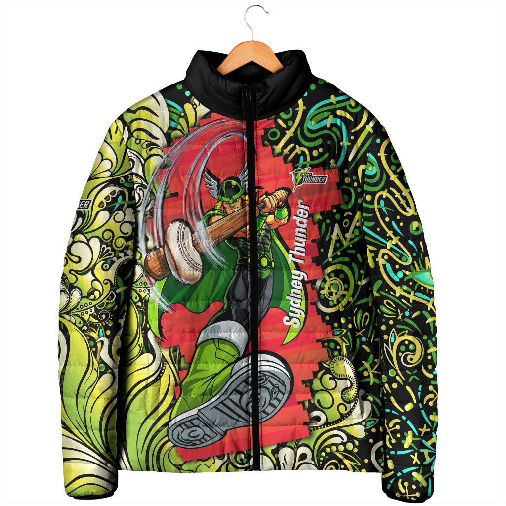 Personalized Sydney Thunder Cricket Padded Jacket Hippie Psychedelic Pattern Vibrant Mandala Art Style