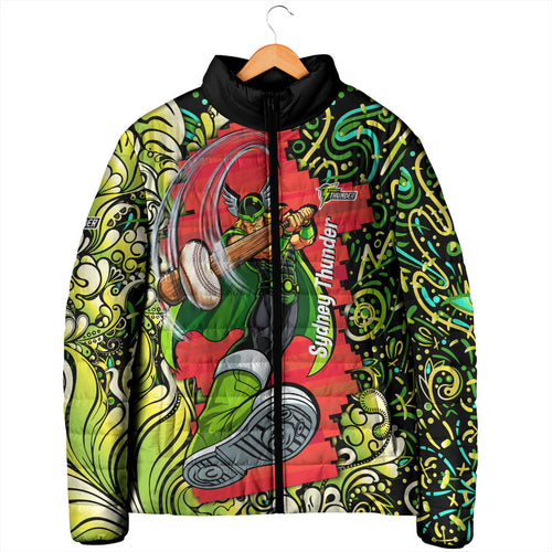 Personalized Sydney Thunder Cricket Padded Jacket Hippie Psychedelic Pattern Vibrant Mandala Art Style
