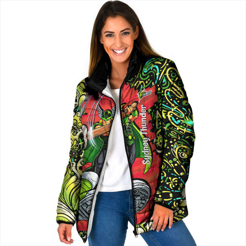 Personalized Sydney Thunder Cricket Padded Jacket Hippie Psychedelic Pattern Vibrant Mandala Art Style