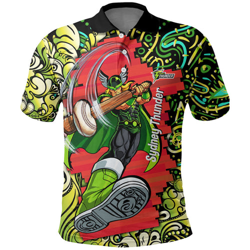 Personalized Sydney Thunder Cricket Polo Shirt Hippie Psychedelic Pattern Vibrant Mandala Art Style