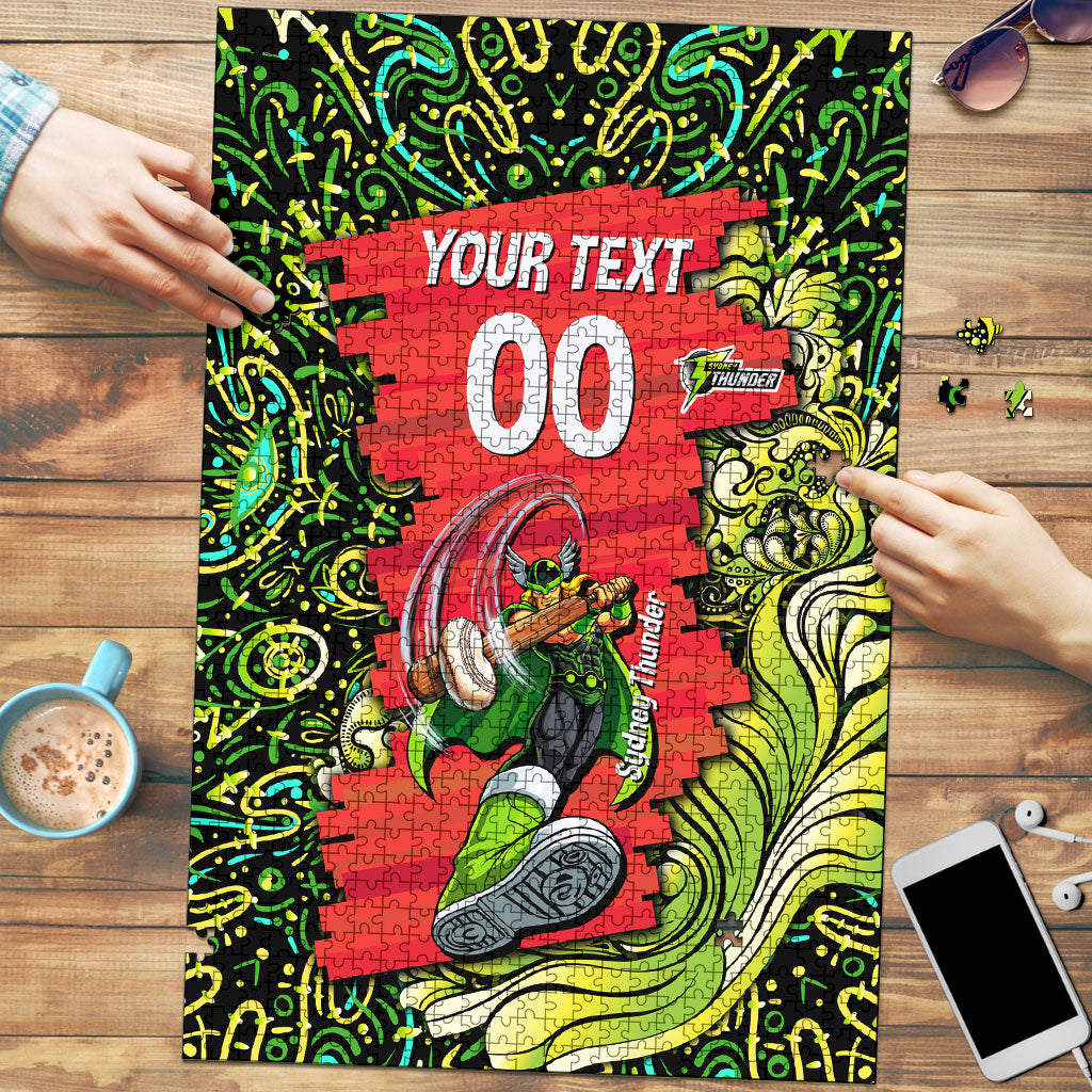 Personalized Sydney Thunder Cricket Puzzle Hippie Psychedelic Pattern Vibrant Mandala Art Style