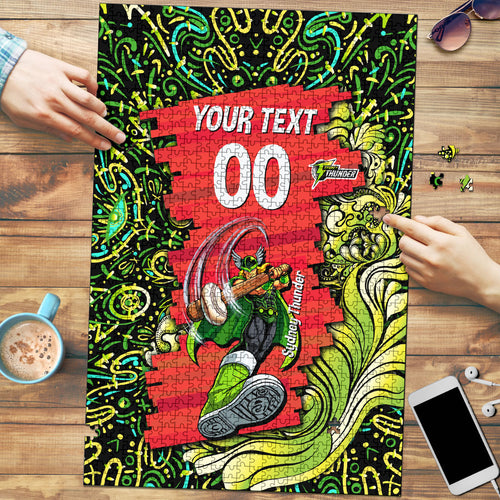 Personalized Sydney Thunder Cricket Puzzle Hippie Psychedelic Pattern Vibrant Mandala Art Style