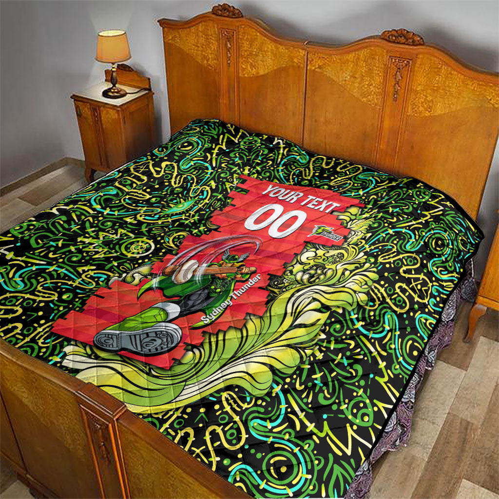 Personalized Sydney Thunder Cricket Quilt Hippie Psychedelic Pattern Vibrant Mandala Art Style