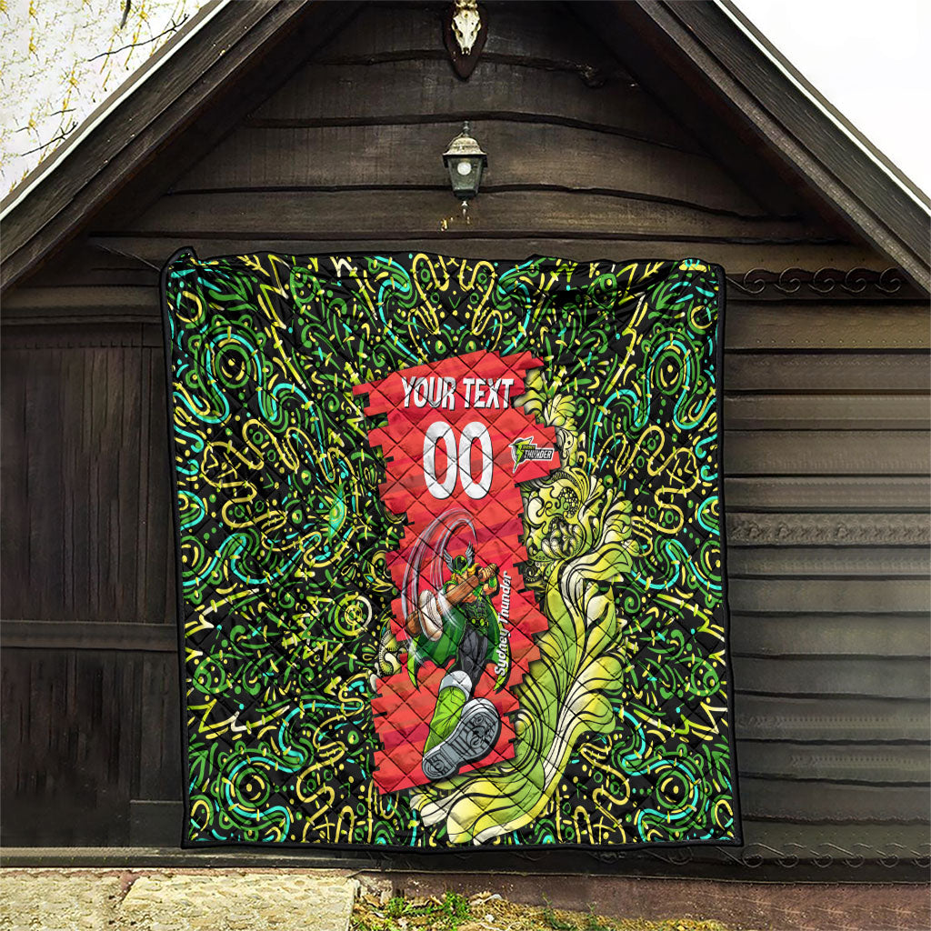 Personalized Sydney Thunder Cricket Quilt Hippie Psychedelic Pattern Vibrant Mandala Art Style