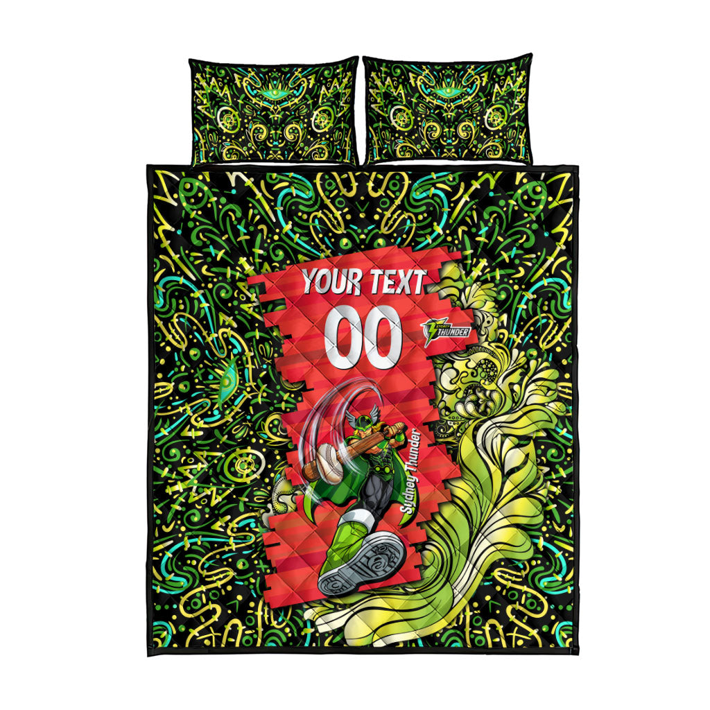 Personalized Sydney Thunder Cricket Quilt Bed Set Hippie Psychedelic Pattern Vibrant Mandala Art Style