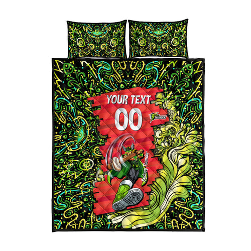 Personalized Sydney Thunder Cricket Quilt Bed Set Hippie Psychedelic Pattern Vibrant Mandala Art Style