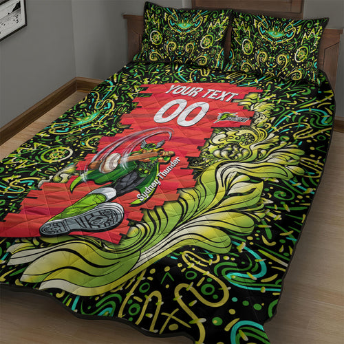 Personalized Sydney Thunder Cricket Quilt Bed Set Hippie Psychedelic Pattern Vibrant Mandala Art Style