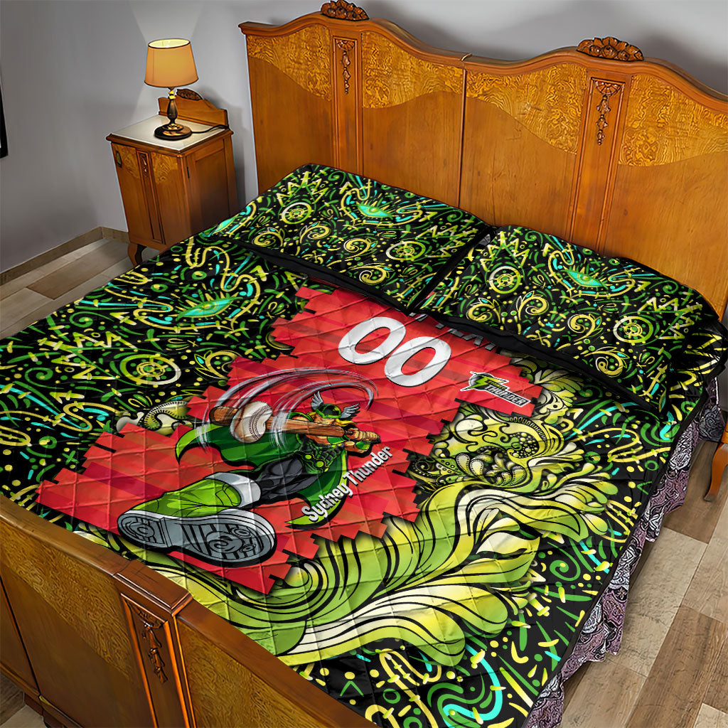 Personalized Sydney Thunder Cricket Quilt Bed Set Hippie Psychedelic Pattern Vibrant Mandala Art Style