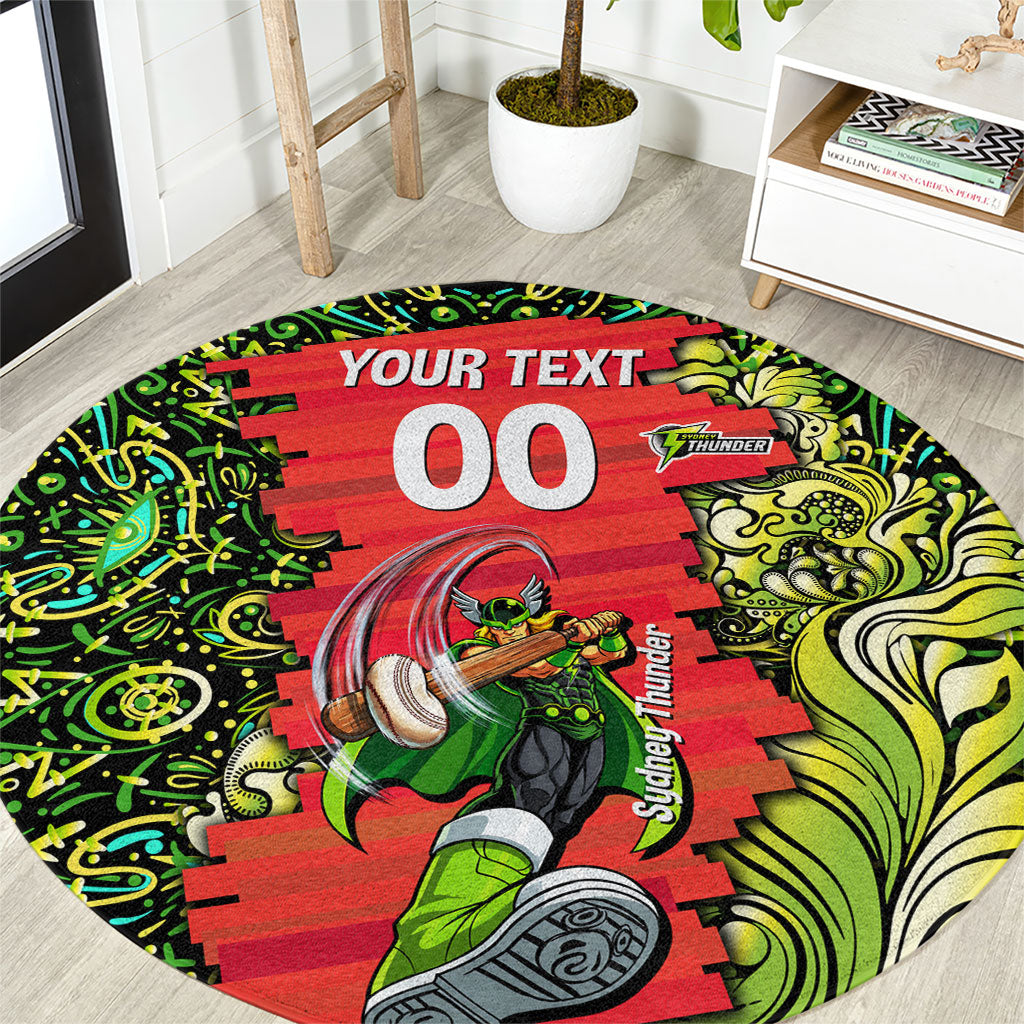 Personalized Sydney Thunder Cricket Round Carpet Hippie Psychedelic Pattern Vibrant Mandala Art Style