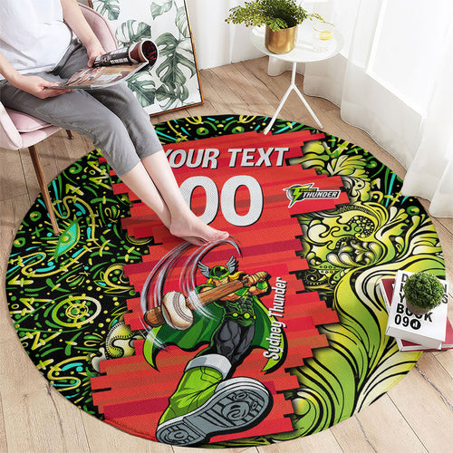 Personalized Sydney Thunder Cricket Round Carpet Hippie Psychedelic Pattern Vibrant Mandala Art Style