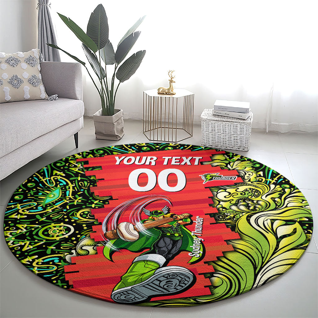Personalized Sydney Thunder Cricket Round Carpet Hippie Psychedelic Pattern Vibrant Mandala Art Style