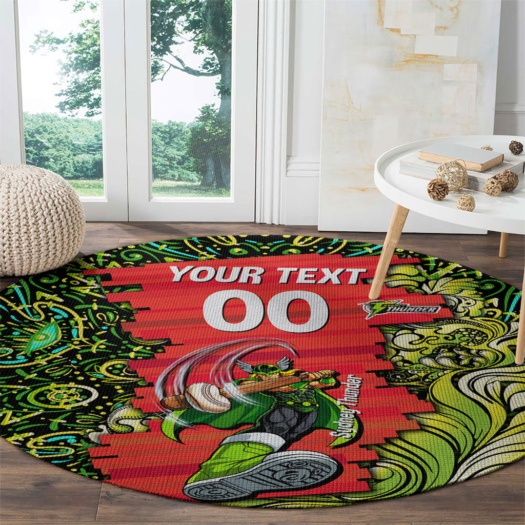 Personalized Sydney Thunder Cricket Round Carpet Hippie Psychedelic Pattern Vibrant Mandala Art Style