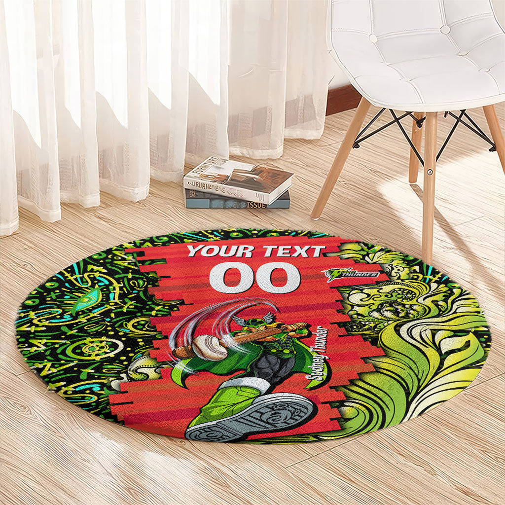 Personalized Sydney Thunder Cricket Round Carpet Hippie Psychedelic Pattern Vibrant Mandala Art Style