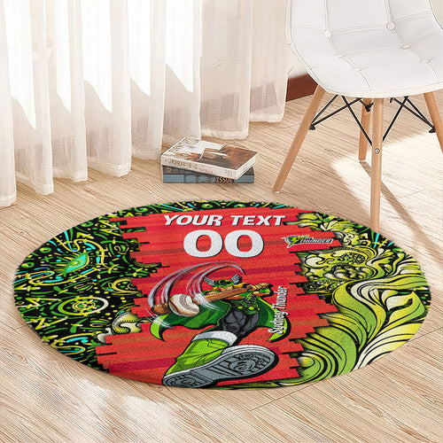 Personalized Sydney Thunder Cricket Round Carpet Hippie Psychedelic Pattern Vibrant Mandala Art Style