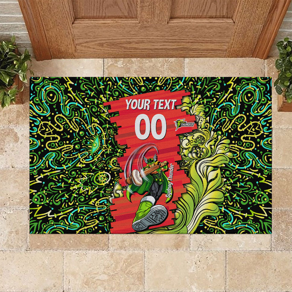 Personalized Sydney Thunder Cricket Rubber Doormat Hippie Psychedelic Pattern Vibrant Mandala Art Style