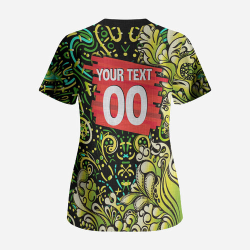 Personalized Sydney Thunder Cricket Scrub Top Hippie Psychedelic Pattern Vibrant Mandala Art Style