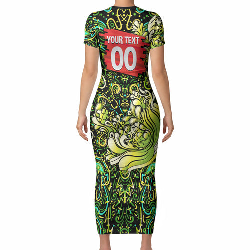 Personalized Sydney Thunder Cricket Short Sleeve Bodycon Dress Hippie Psychedelic Pattern Vibrant Mandala Art Style