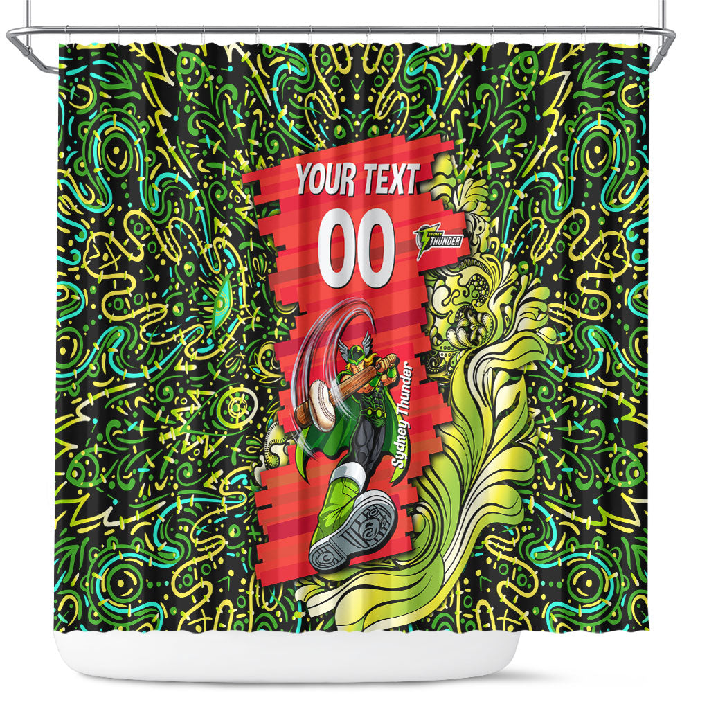Personalized Sydney Thunder Cricket Shower Curtain Hippie Psychedelic Pattern Vibrant Mandala Art Style