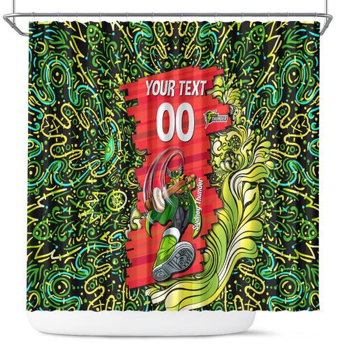 Personalized Sydney Thunder Cricket Shower Curtain Hippie Psychedelic Pattern Vibrant Mandala Art Style