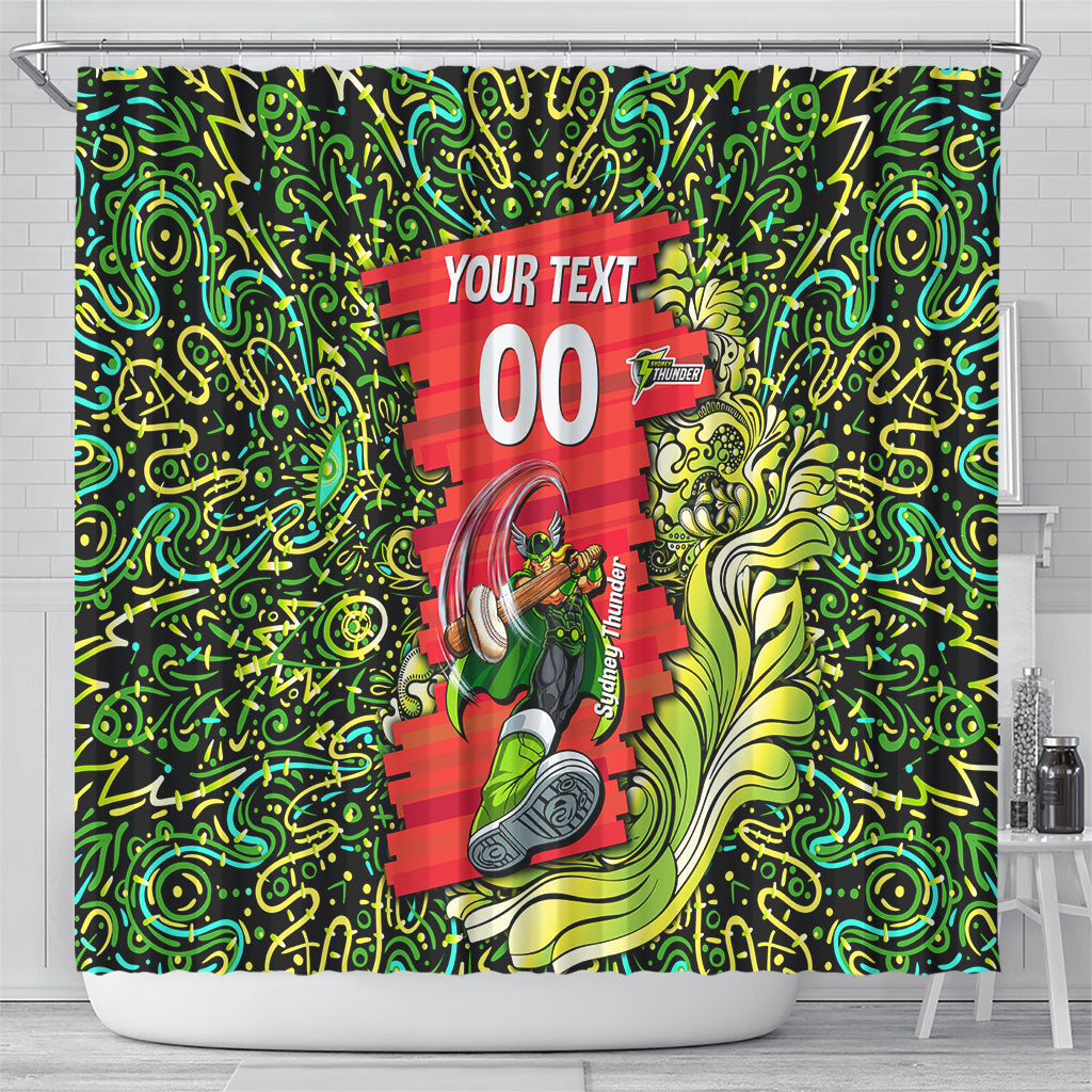 Personalized Sydney Thunder Cricket Shower Curtain Hippie Psychedelic Pattern Vibrant Mandala Art Style
