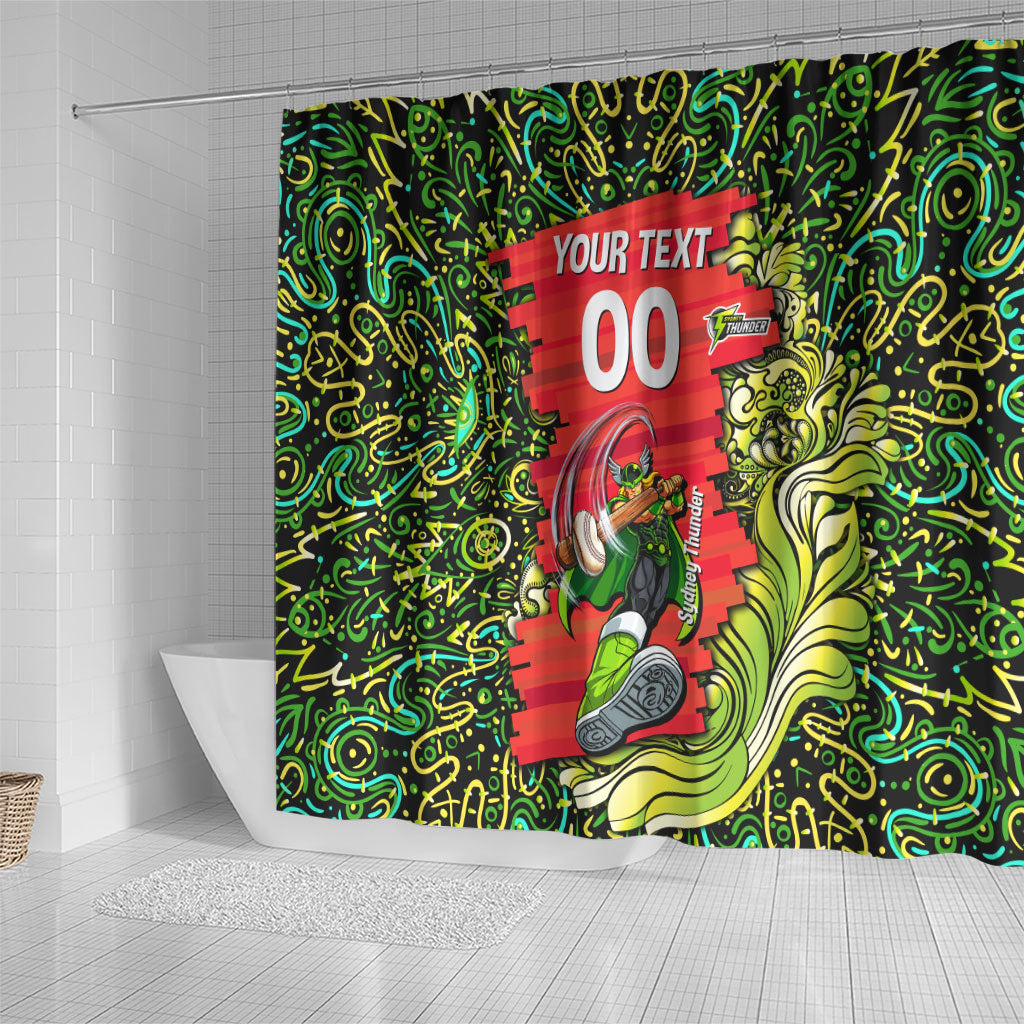 Personalized Sydney Thunder Cricket Shower Curtain Hippie Psychedelic Pattern Vibrant Mandala Art Style
