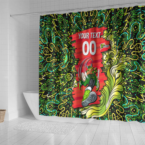 Personalized Sydney Thunder Cricket Shower Curtain Hippie Psychedelic Pattern Vibrant Mandala Art Style