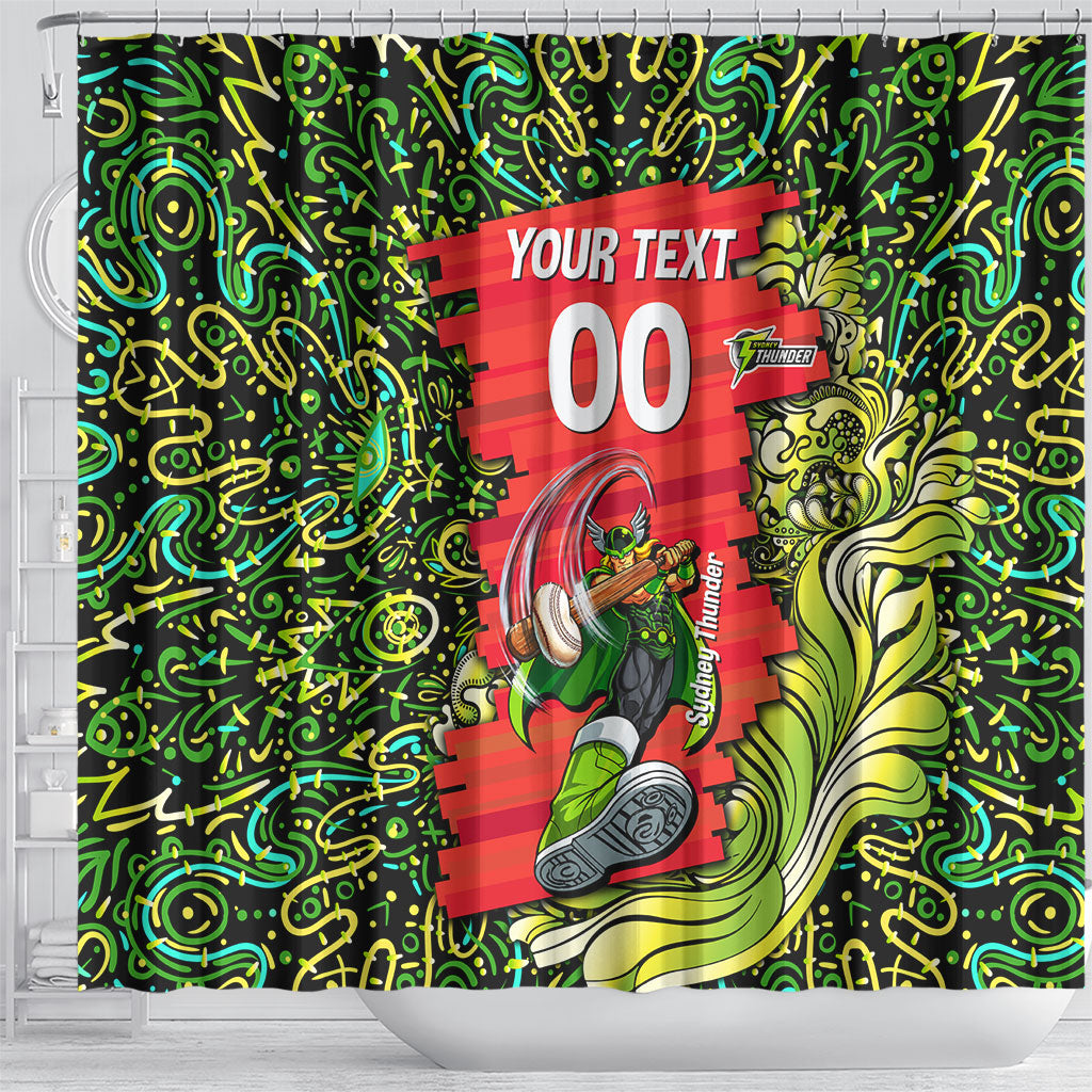 Personalized Sydney Thunder Cricket Shower Curtain Hippie Psychedelic Pattern Vibrant Mandala Art Style