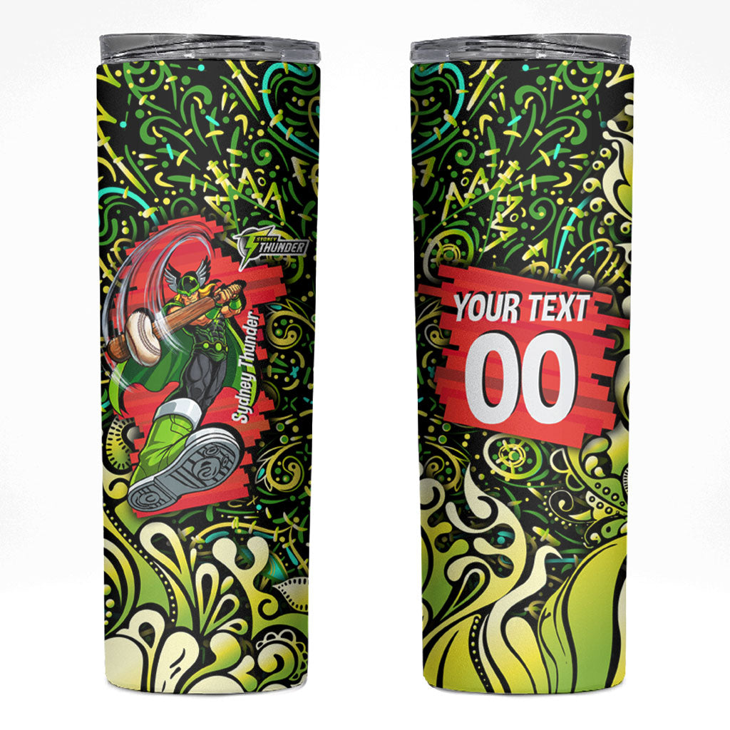 Personalized Sydney Thunder Cricket Skinny Tumbler Hippie Psychedelic Pattern Vibrant Mandala Art Style