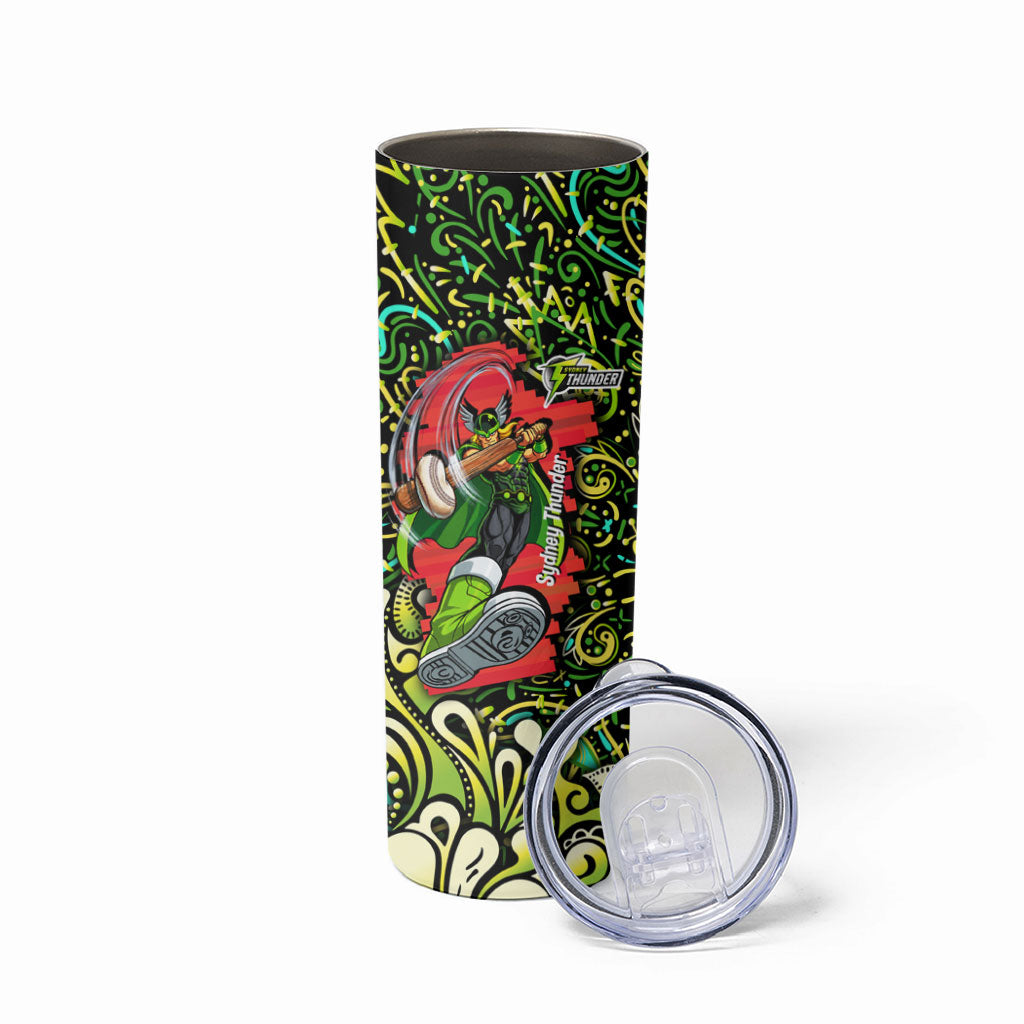 Personalized Sydney Thunder Cricket Skinny Tumbler Hippie Psychedelic Pattern Vibrant Mandala Art Style