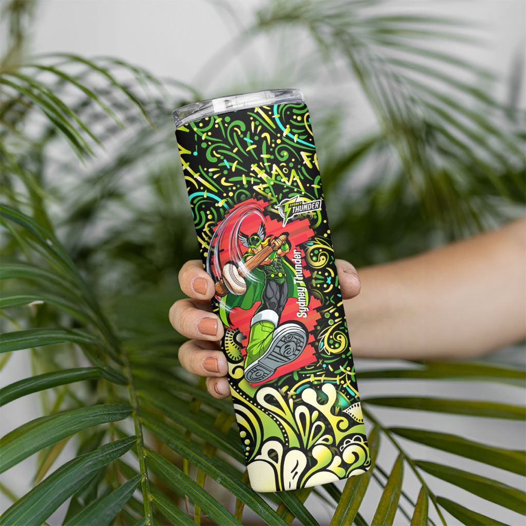 Personalized Sydney Thunder Cricket Skinny Tumbler Hippie Psychedelic Pattern Vibrant Mandala Art Style