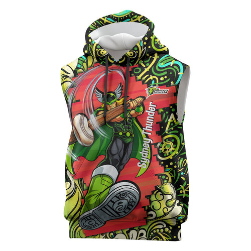 Personalized Sydney Thunder Cricket Sleeveless Hoodie Hippie Psychedelic Pattern Vibrant Mandala Art Style