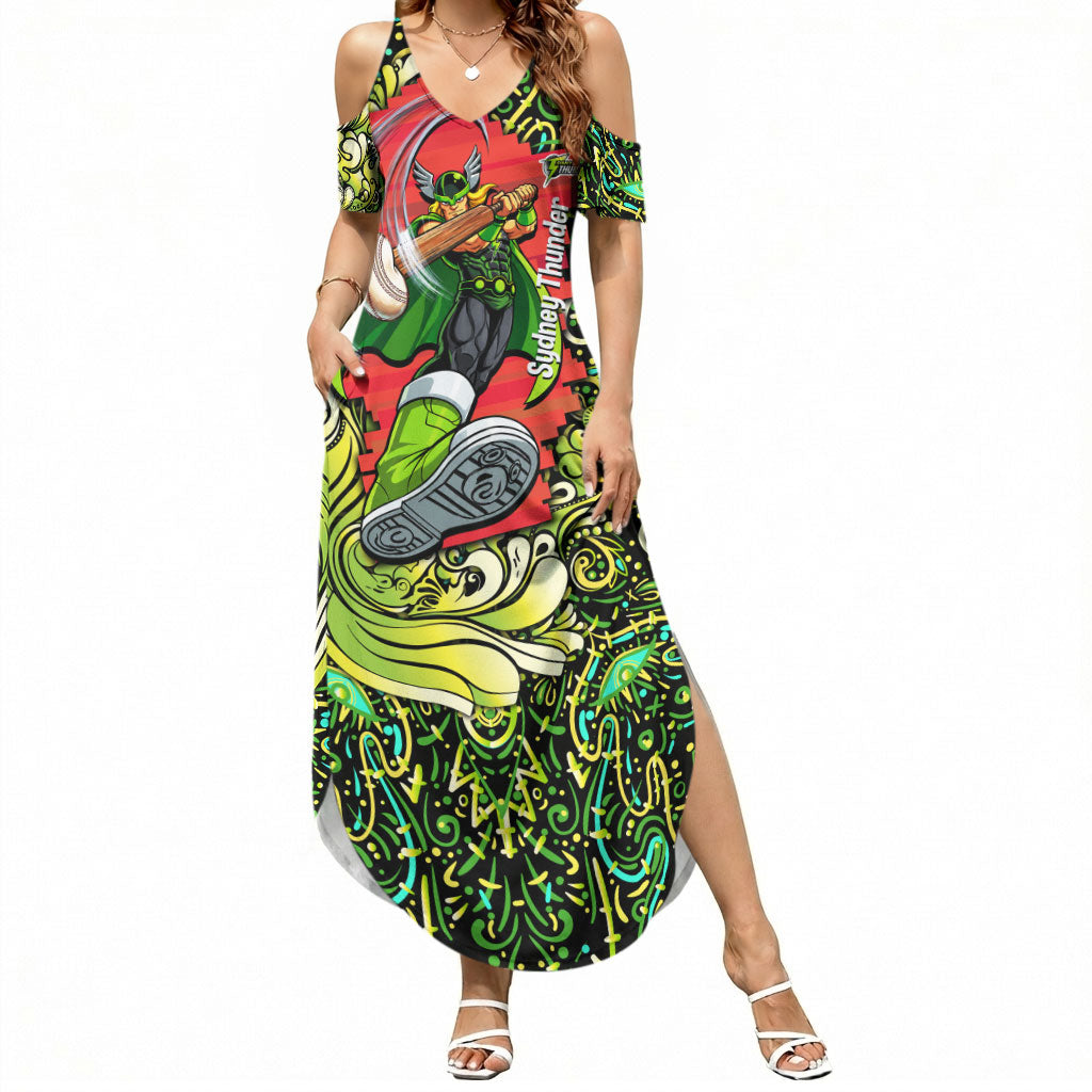 Personalized Sydney Thunder Cricket Summer Maxi Dress Hippie Psychedelic Pattern Vibrant Mandala Art Style