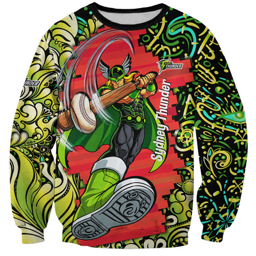 Personalized Sydney Thunder Cricket Sweatshirt Hippie Psychedelic Pattern Vibrant Mandala Art Style