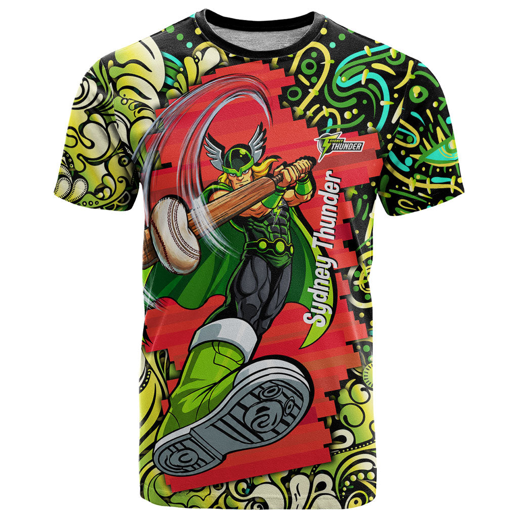 Personalized Sydney Thunder Cricket T Shirt Hippie Psychedelic Pattern Vibrant Mandala Art Style