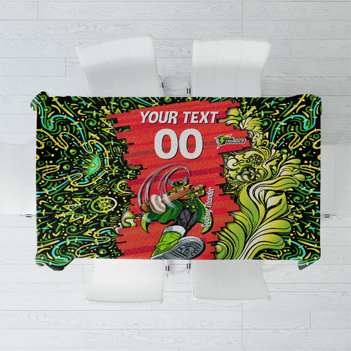 Personalized Sydney Thunder Cricket Tablecloth Hippie Psychedelic Pattern Vibrant Mandala Art Style