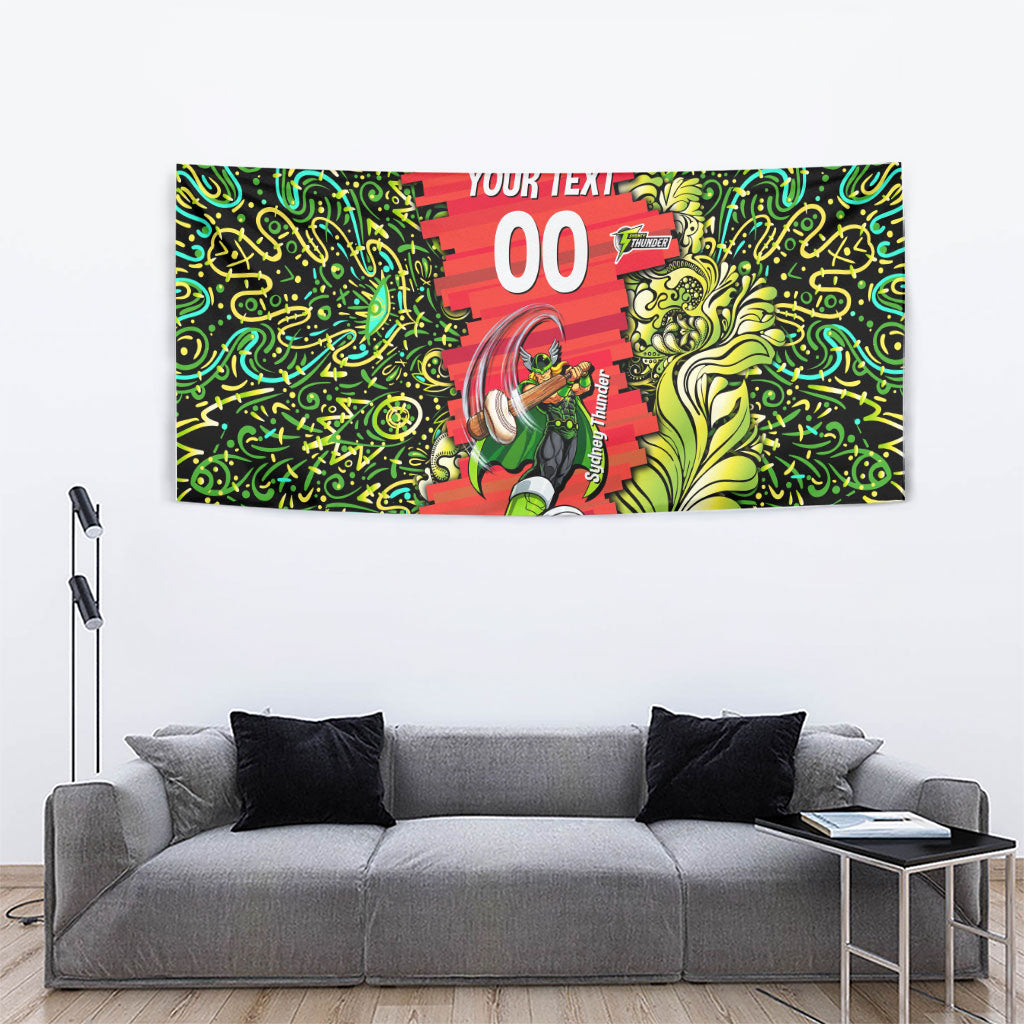 Personalized Sydney Thunder Cricket Tapestry Hippie Psychedelic Pattern Vibrant Mandala Art Style