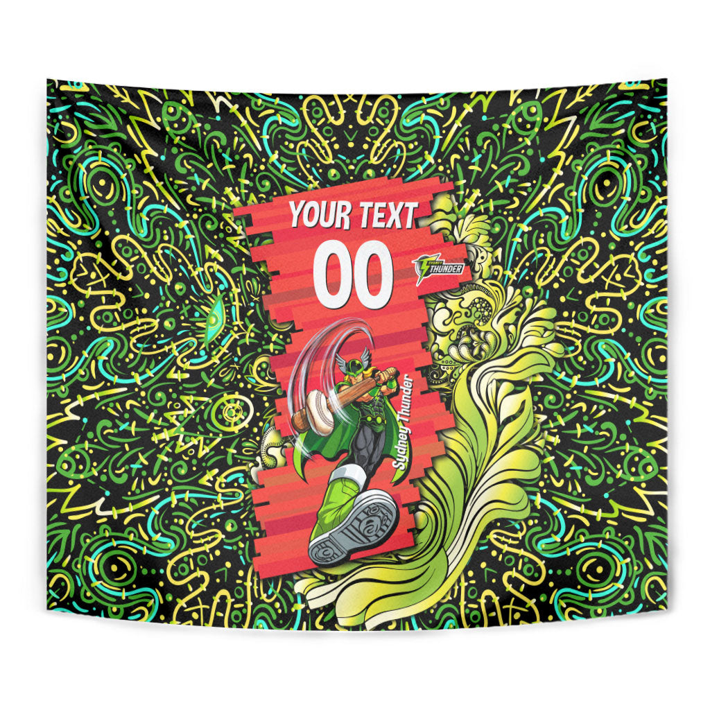 Personalized Sydney Thunder Cricket Tapestry Hippie Psychedelic Pattern Vibrant Mandala Art Style