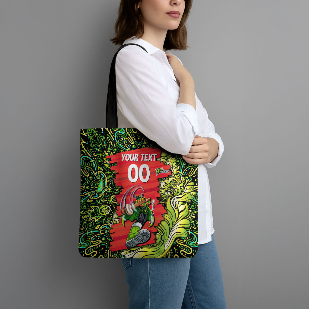 Personalized Sydney Thunder Cricket Tote Bag Hippie Psychedelic Pattern Vibrant Mandala Art Style