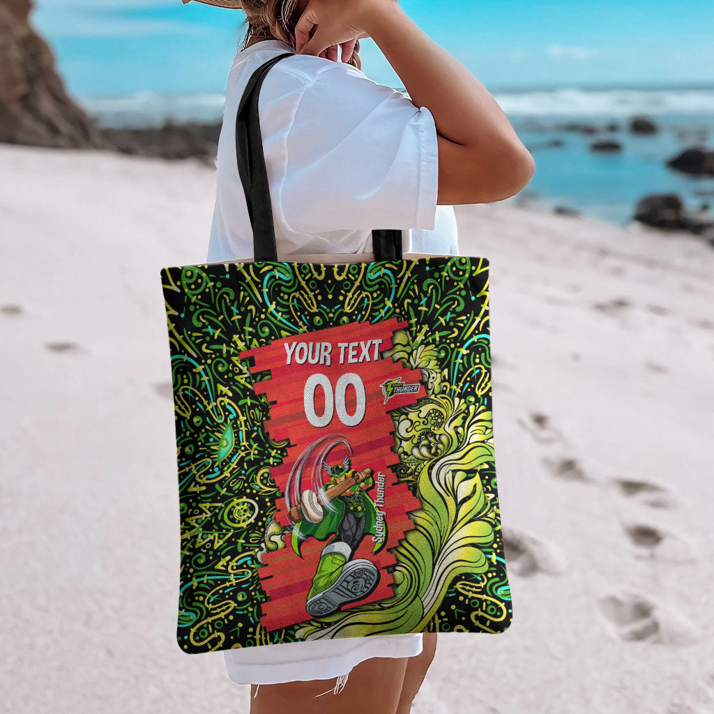Personalized Sydney Thunder Cricket Tote Bag Hippie Psychedelic Pattern Vibrant Mandala Art Style