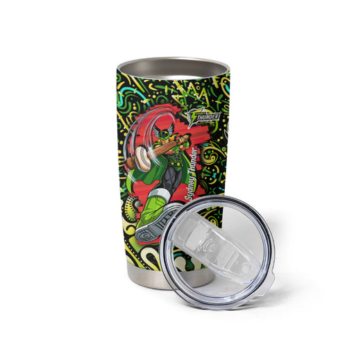 Personalized Sydney Thunder Cricket Tumbler Cup Hippie Psychedelic Pattern Vibrant Mandala Art Style