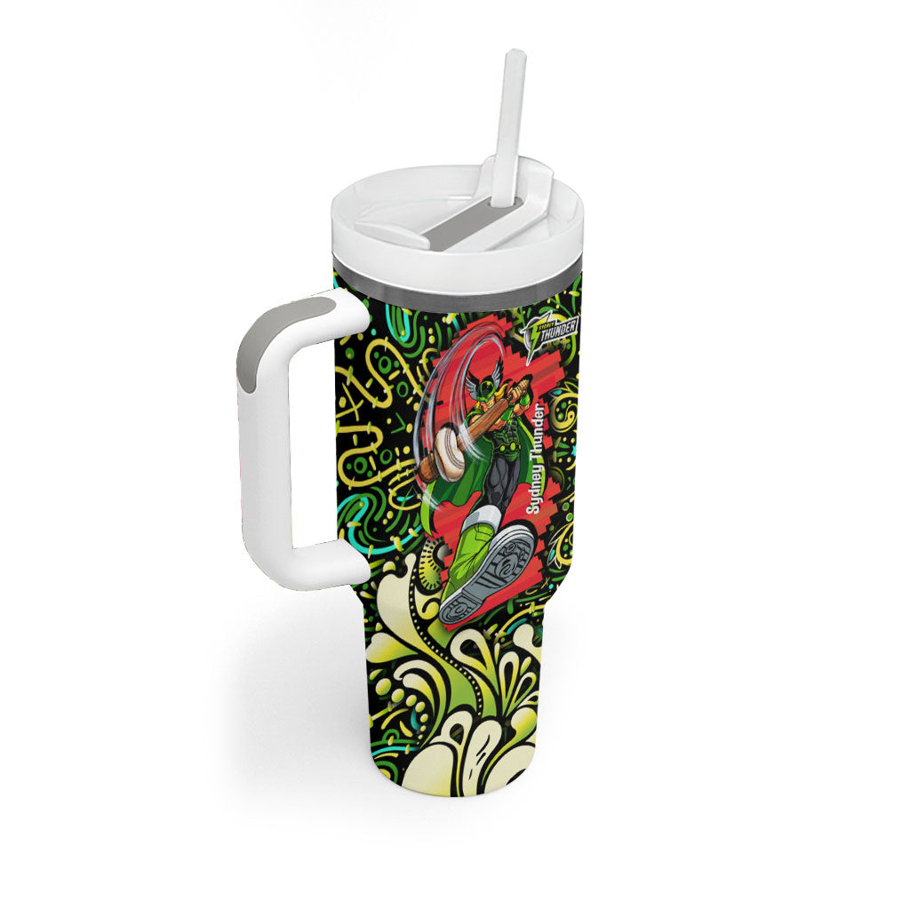 Personalized Sydney Thunder Cricket Tumbler With Handle Hippie Psychedelic Pattern Vibrant Mandala Art Style