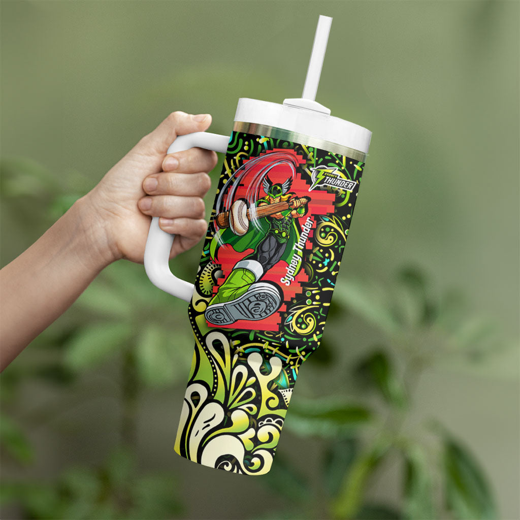Personalized Sydney Thunder Cricket Tumbler With Handle Hippie Psychedelic Pattern Vibrant Mandala Art Style
