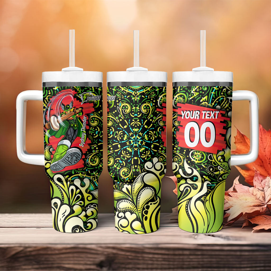 Personalized Sydney Thunder Cricket Tumbler With Handle Hippie Psychedelic Pattern Vibrant Mandala Art Style