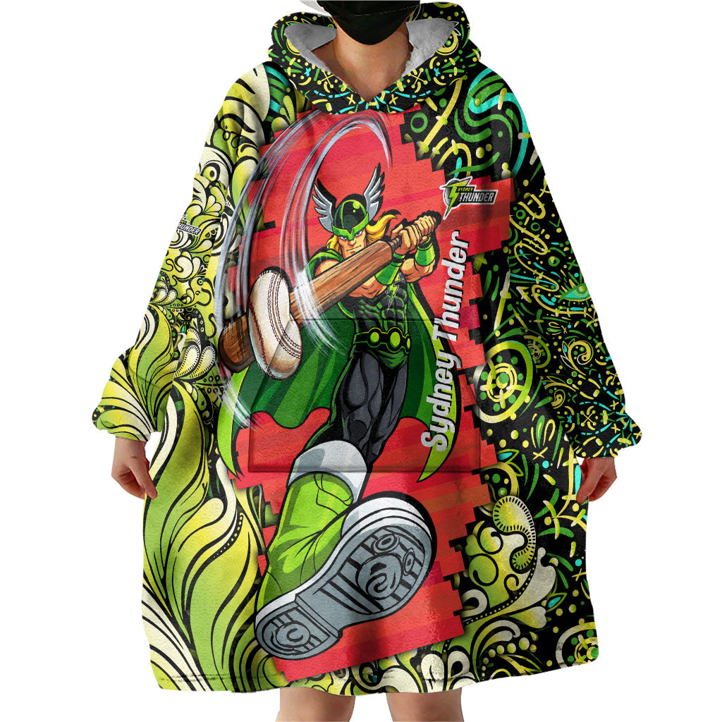 Personalized Sydney Thunder Cricket Wearable Blanket Hoodie Hippie Psychedelic Pattern Vibrant Mandala Art Style