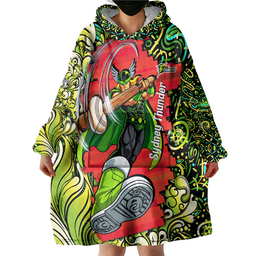 Personalized Sydney Thunder Cricket Wearable Blanket Hoodie Hippie Psychedelic Pattern Vibrant Mandala Art Style