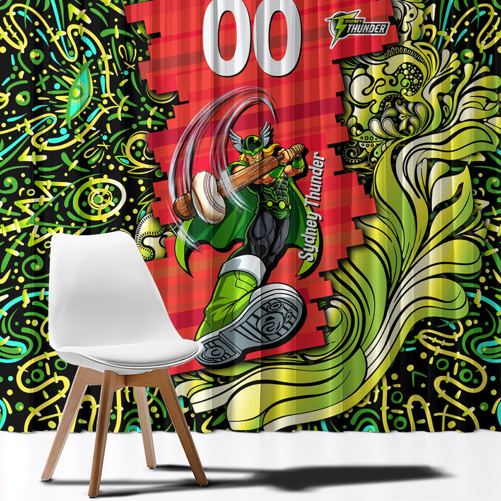Personalized Sydney Thunder Cricket Window Curtain Hippie Psychedelic Pattern Vibrant Mandala Art Style