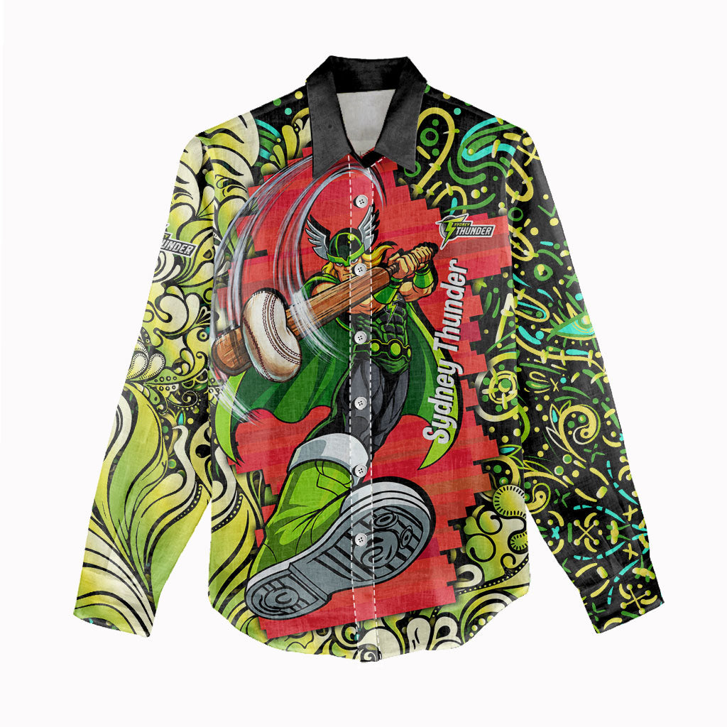Personalized Sydney Thunder Cricket Women Casual Shirt Hippie Psychedelic Pattern Vibrant Mandala Art Style