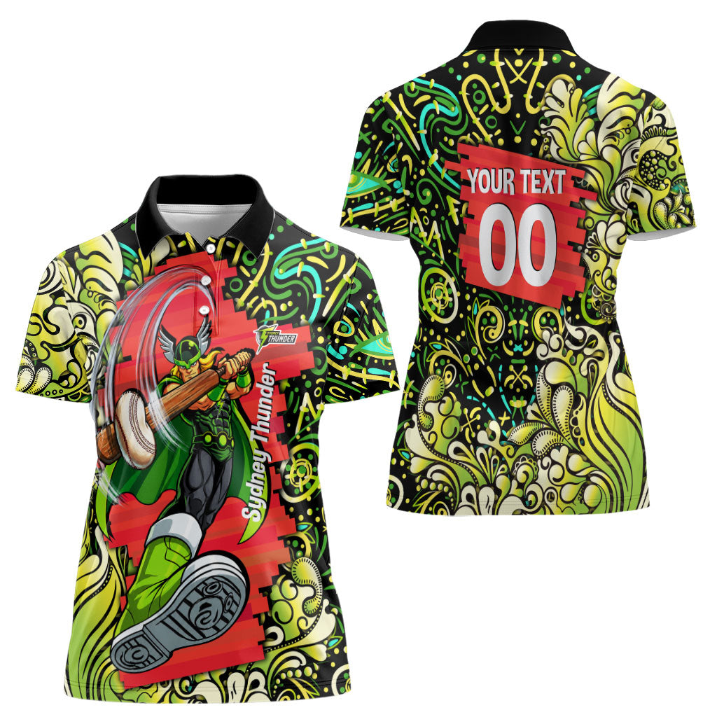 Personalized Sydney Thunder Cricket Women Polo Shirt Hippie Psychedelic Pattern Vibrant Mandala Art Style