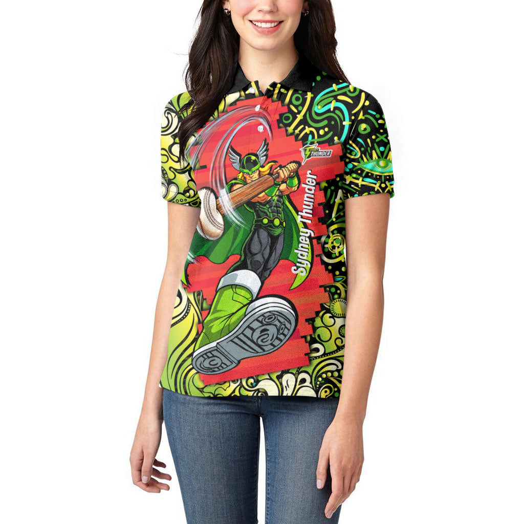Personalized Sydney Thunder Cricket Women Polo Shirt Hippie Psychedelic Pattern Vibrant Mandala Art Style