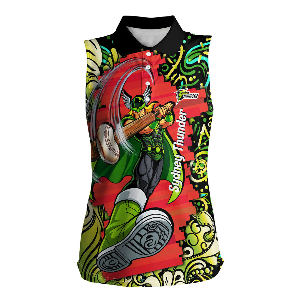 Personalized Sydney Thunder Cricket Women Sleeveless Polo Shirt Hippie Psychedelic Pattern Vibrant Mandala Art Style